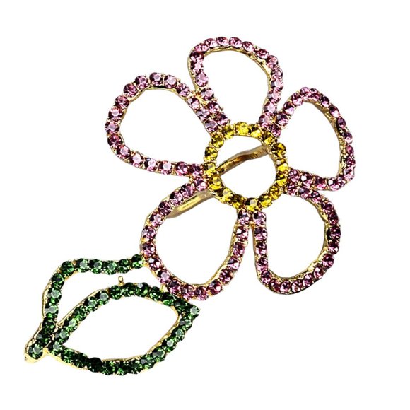 Rhinestone pop posy two finger ring. Pink, green and yellow rhinestones … - Picture 5 of 6